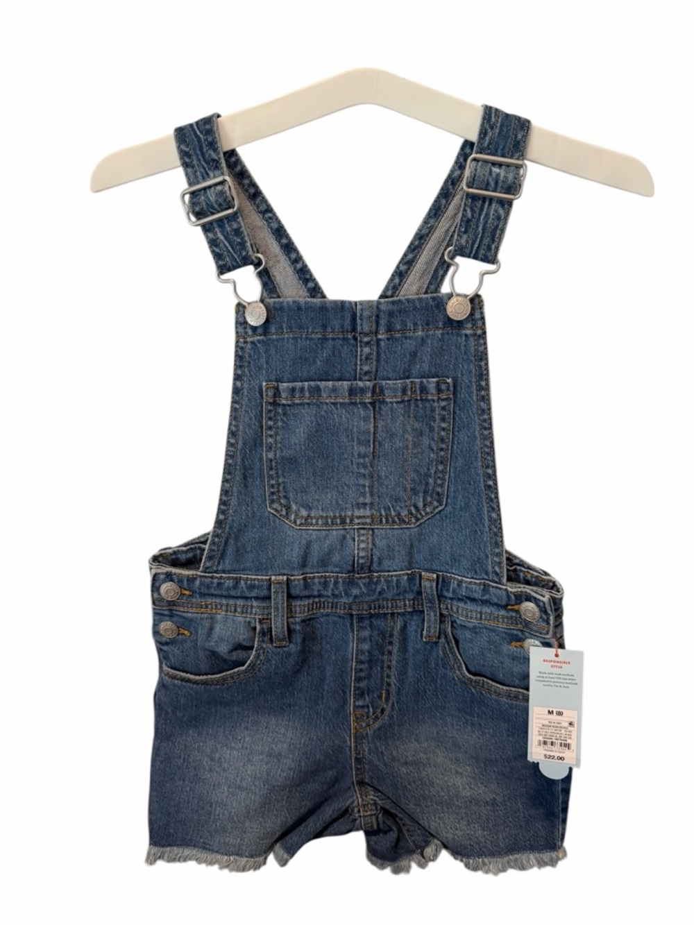 Cat & Jack Denim Shortalls Girls M 8 Frayed Hem Stretch Overall Shorts